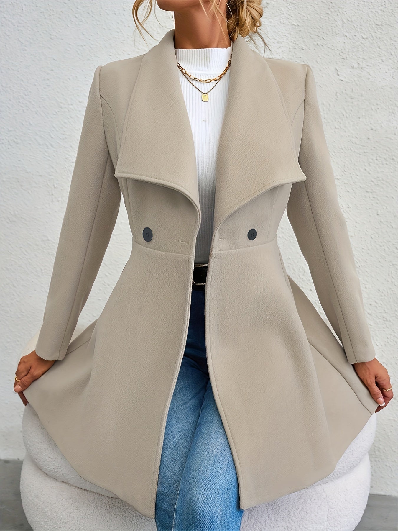 Gabriella - Schicker Winter Khaki Doppelreihiger Mantel für Damen
