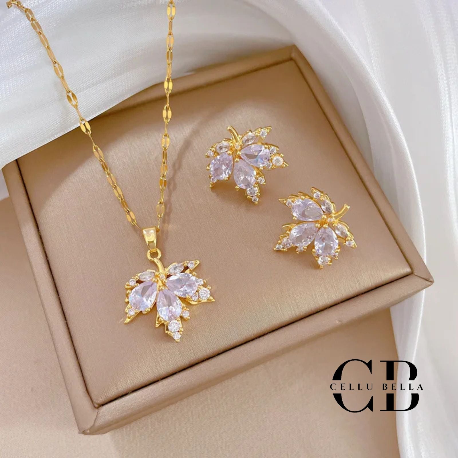 Aurelia-Schmuckset: Zirkonia Halskette & Ohrringe