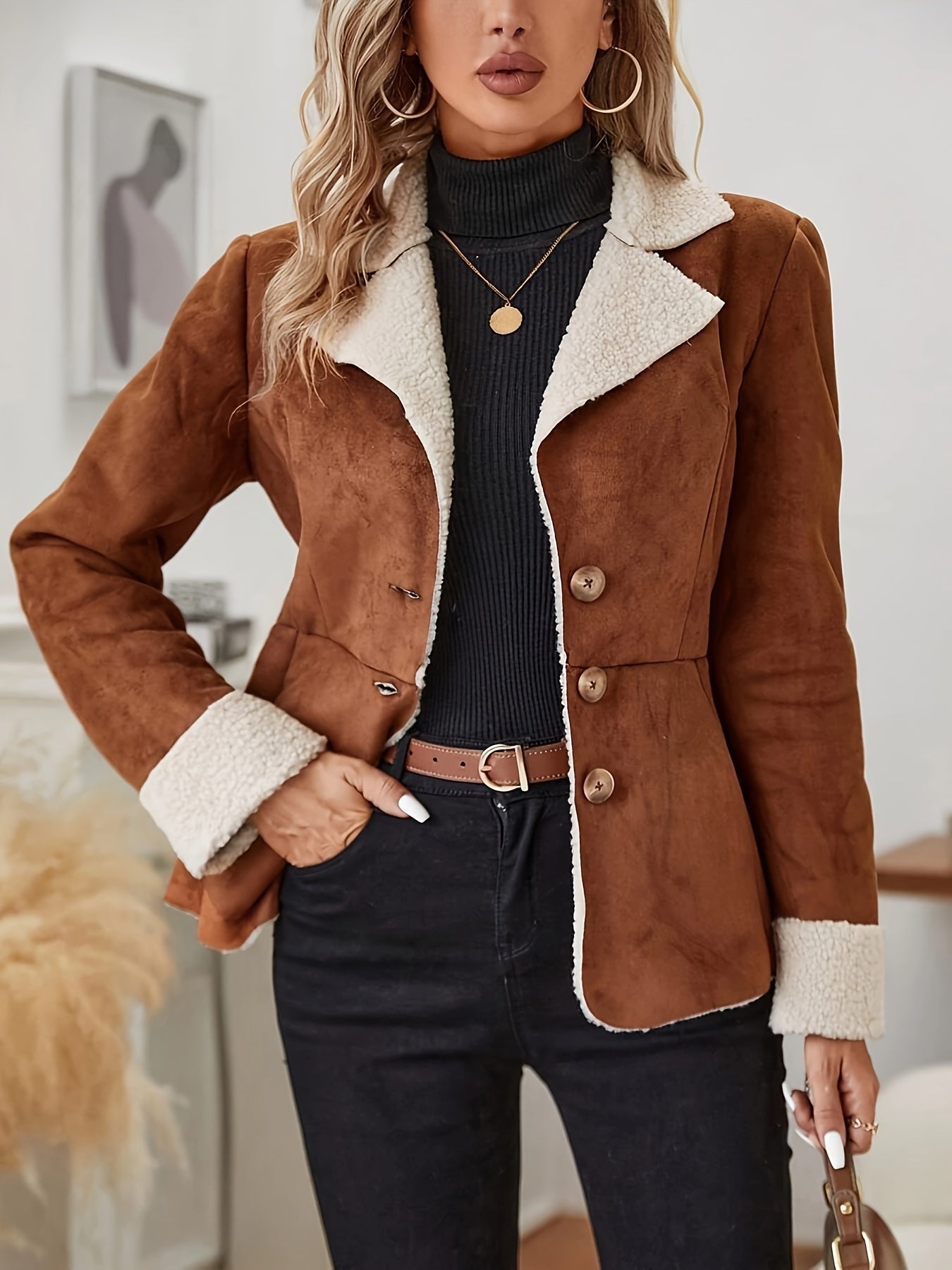 Sophia - Casual Karamellfarbene Thermojacke mit Knopfleiste für den Herbst für Damen