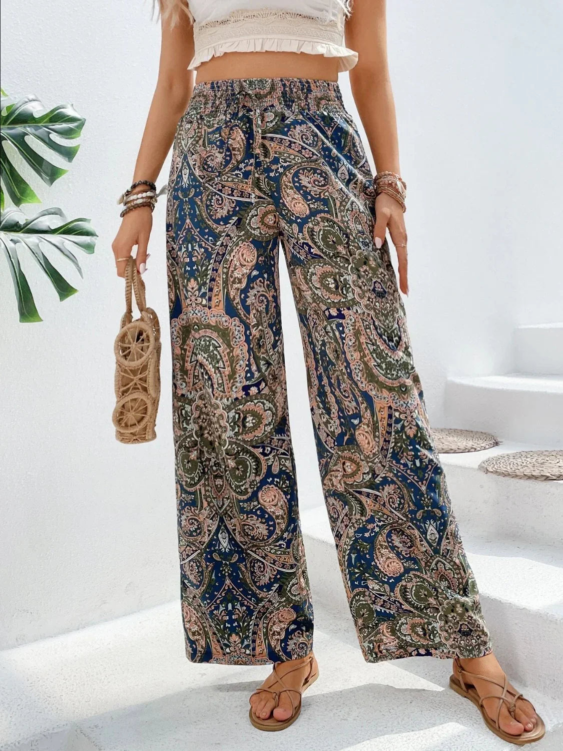 Korine | Damen High-Waist Hose mit Künstlerischem Print
