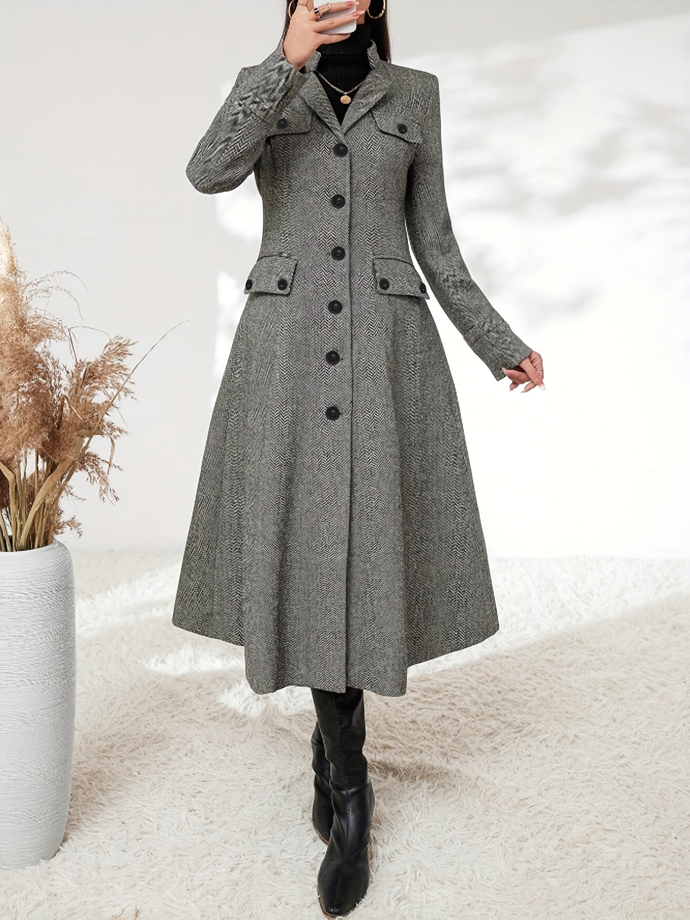 Kennedy - Stilvolle Klassische Graue A-Linien-Lange Winterjacke für Damen