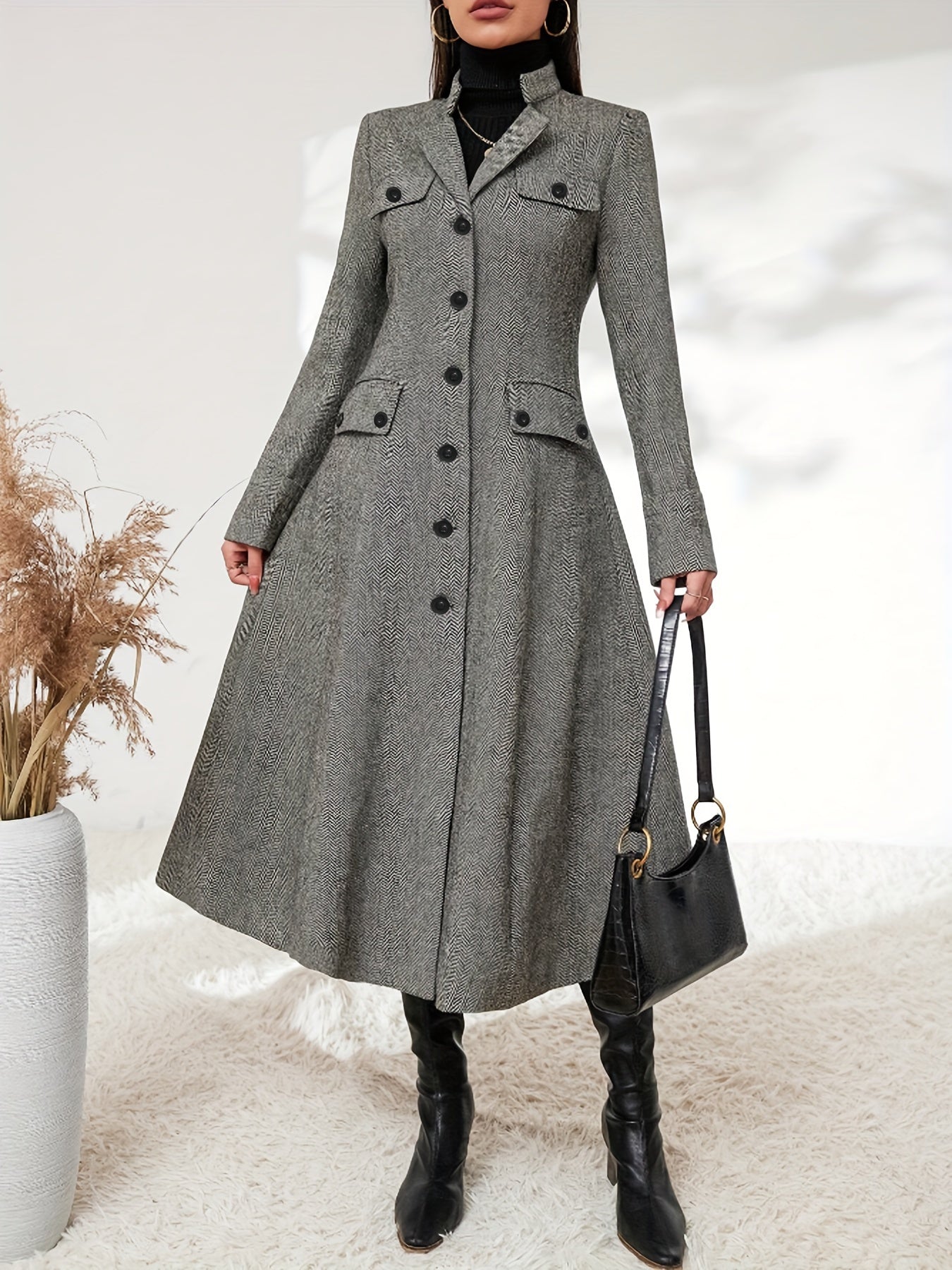 Kennedy - Stilvolle Klassische Graue A-Linien-Lange Winterjacke für Damen