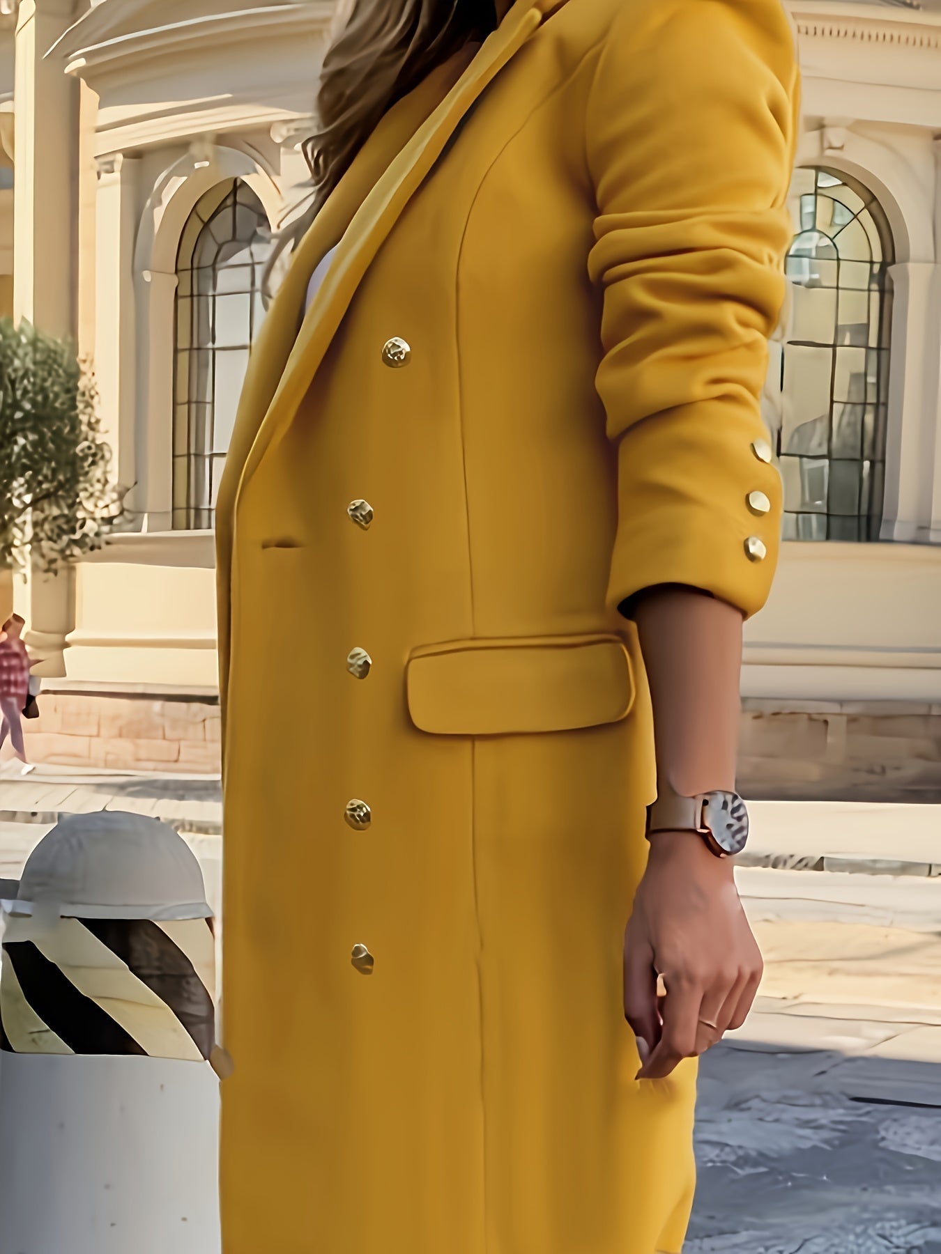 Audrey - Stilvolle Klassische Aarde Gelbe Doppelreihige Herbstjacke für Damen