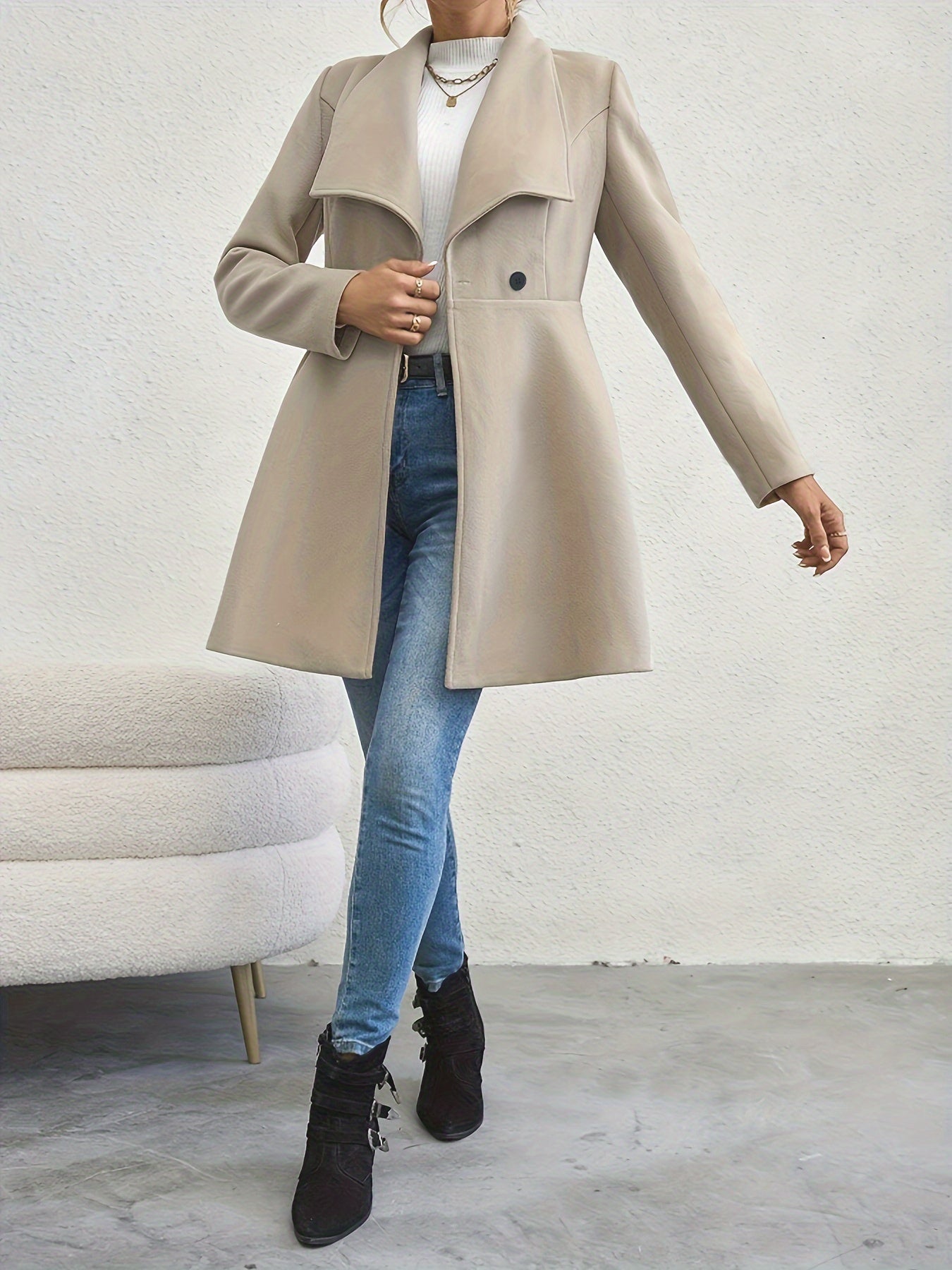 Gabriella - Schicker Winter Khaki Doppelreihiger Mantel für Damen