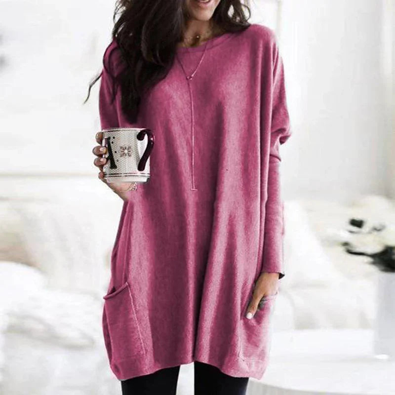 Langer Damenpullover mit Seitentaschen