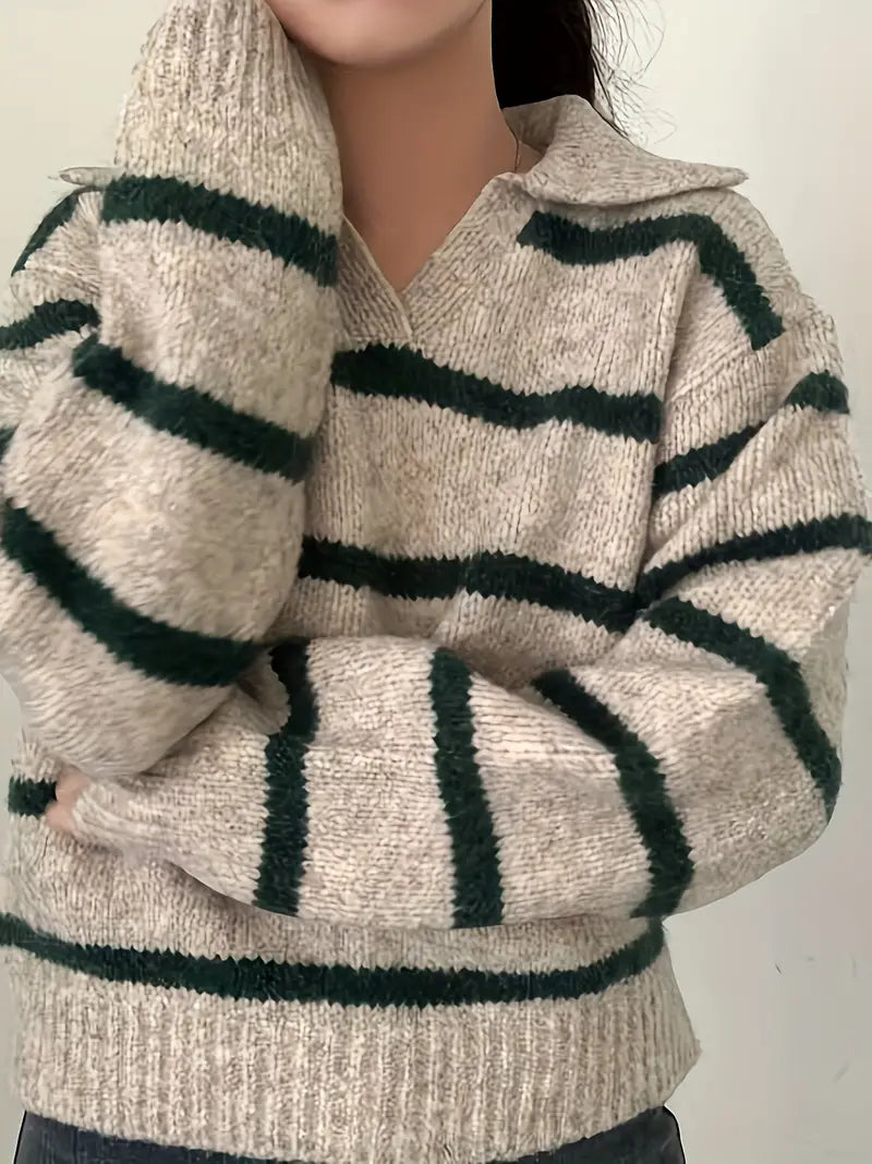 Jules - Mühelose Eleganz Gestreifter V-Ausschnitt Strickpullover