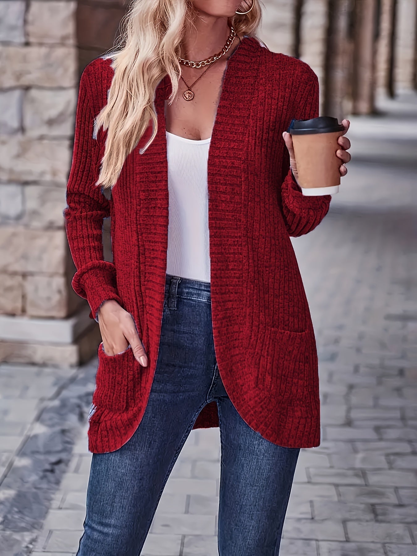 Daisy - Lässige Herbst Strickjacke mit Taschen für Damen