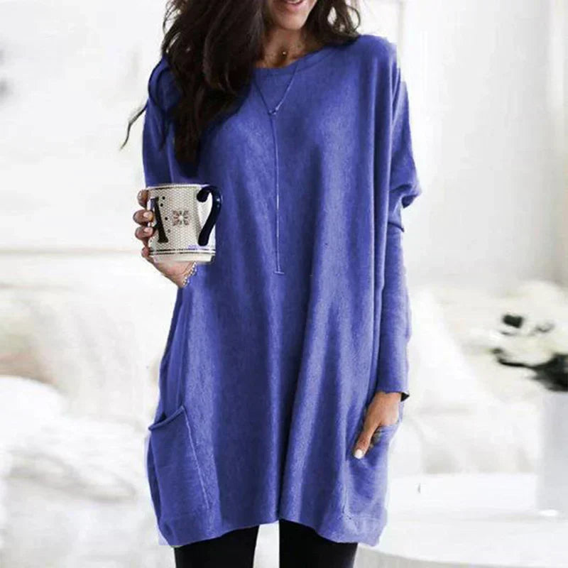 Langer Damenpullover mit Seitentaschen