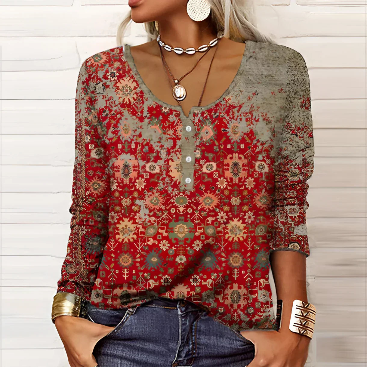 Langärmliges Shirt mit Aztekenmuster