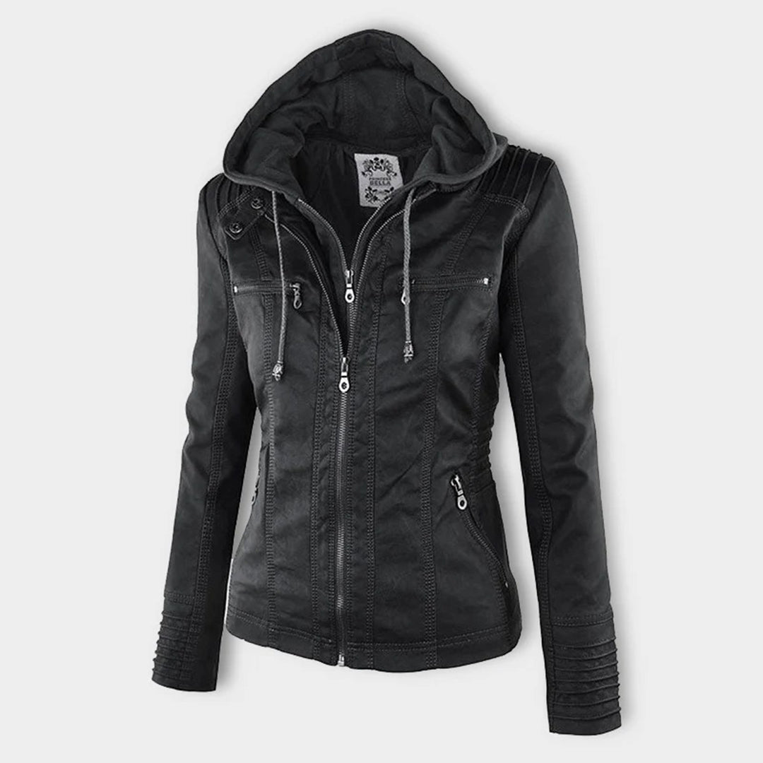 Zanda - Frühlingsjacke aus Leder mit Taschen und Reißverschluss