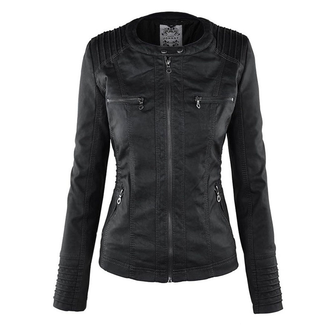 Zanda - Frühlingsjacke aus Leder mit Taschen und Reißverschluss