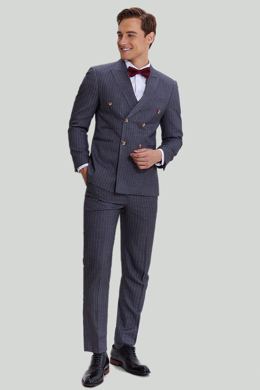 Herrenanzug Grau 3-teilig Polyester Nadelstreifen für Hochzeit und formelle Anlässe