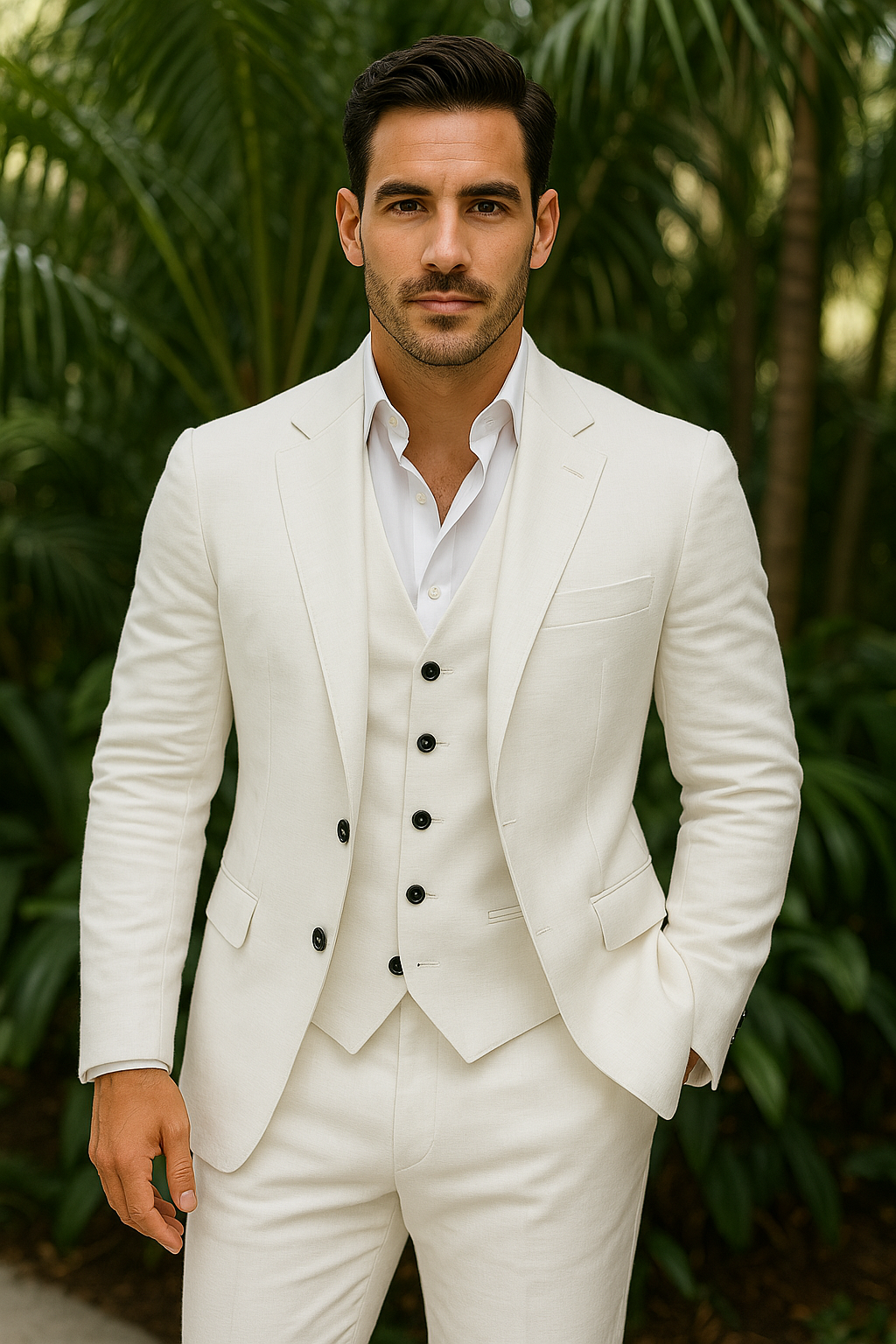 Herrenanzug Leinen Dreiteilig Blazer Weste Hose für Hochzeit