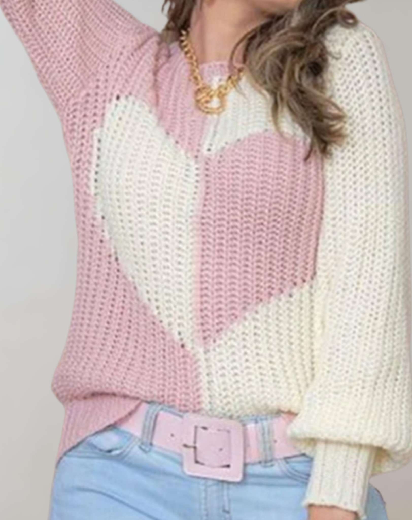 Zweifarbiger Pullover mit Herzmotiv für Damen