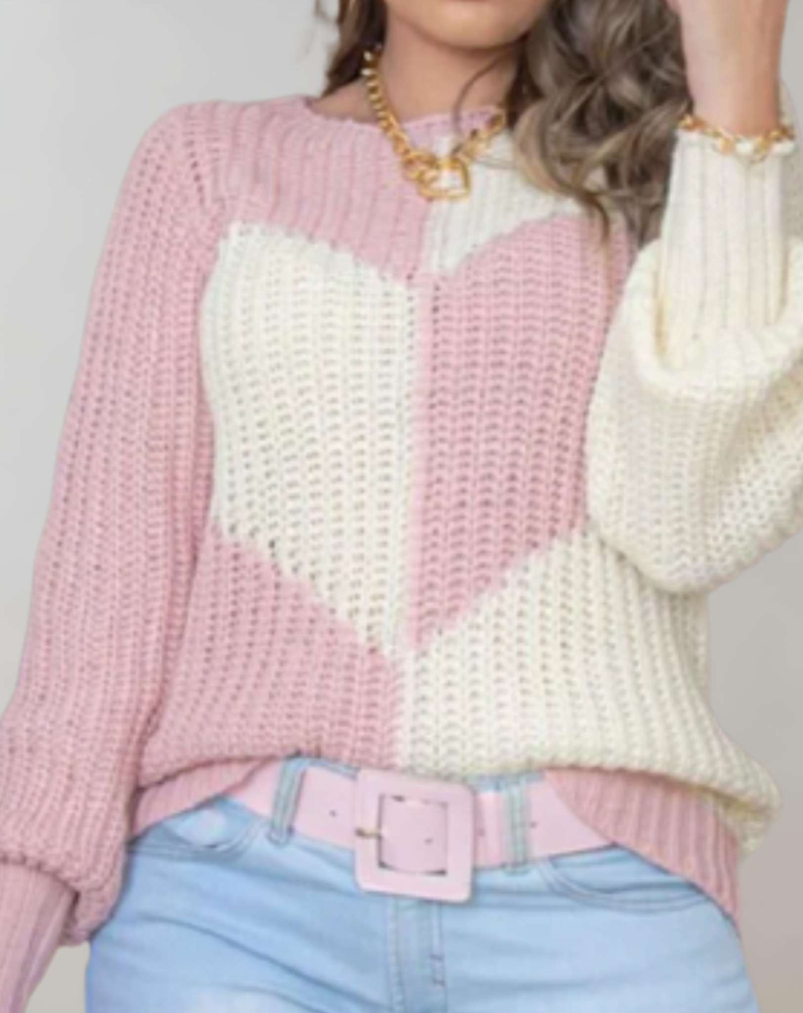 Zweifarbiger Pullover mit Herzmotiv für Damen