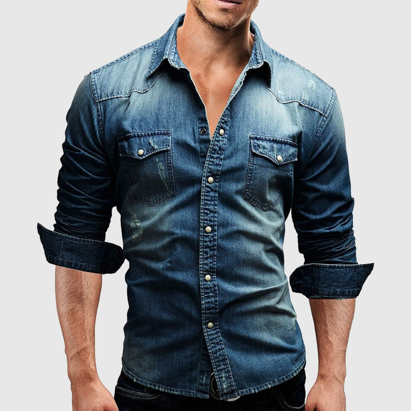 Julian | Herren Langarm-Jeanshemd mit Knopfschluss