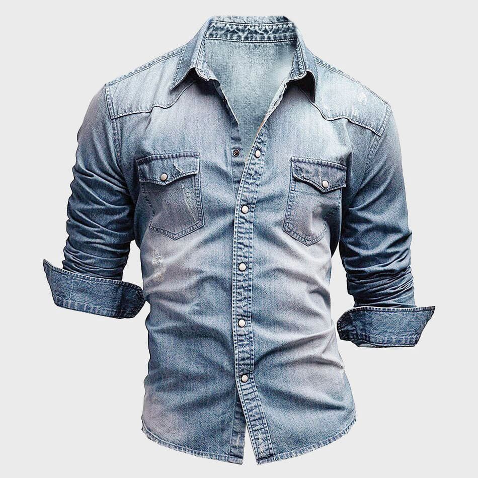 Julian | Herren Langarm-Jeanshemd mit Knopfschluss
