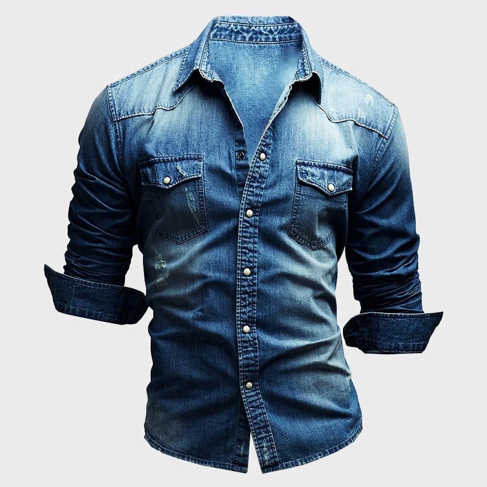 Julian | Herren Langarm-Jeanshemd mit Knopfschluss