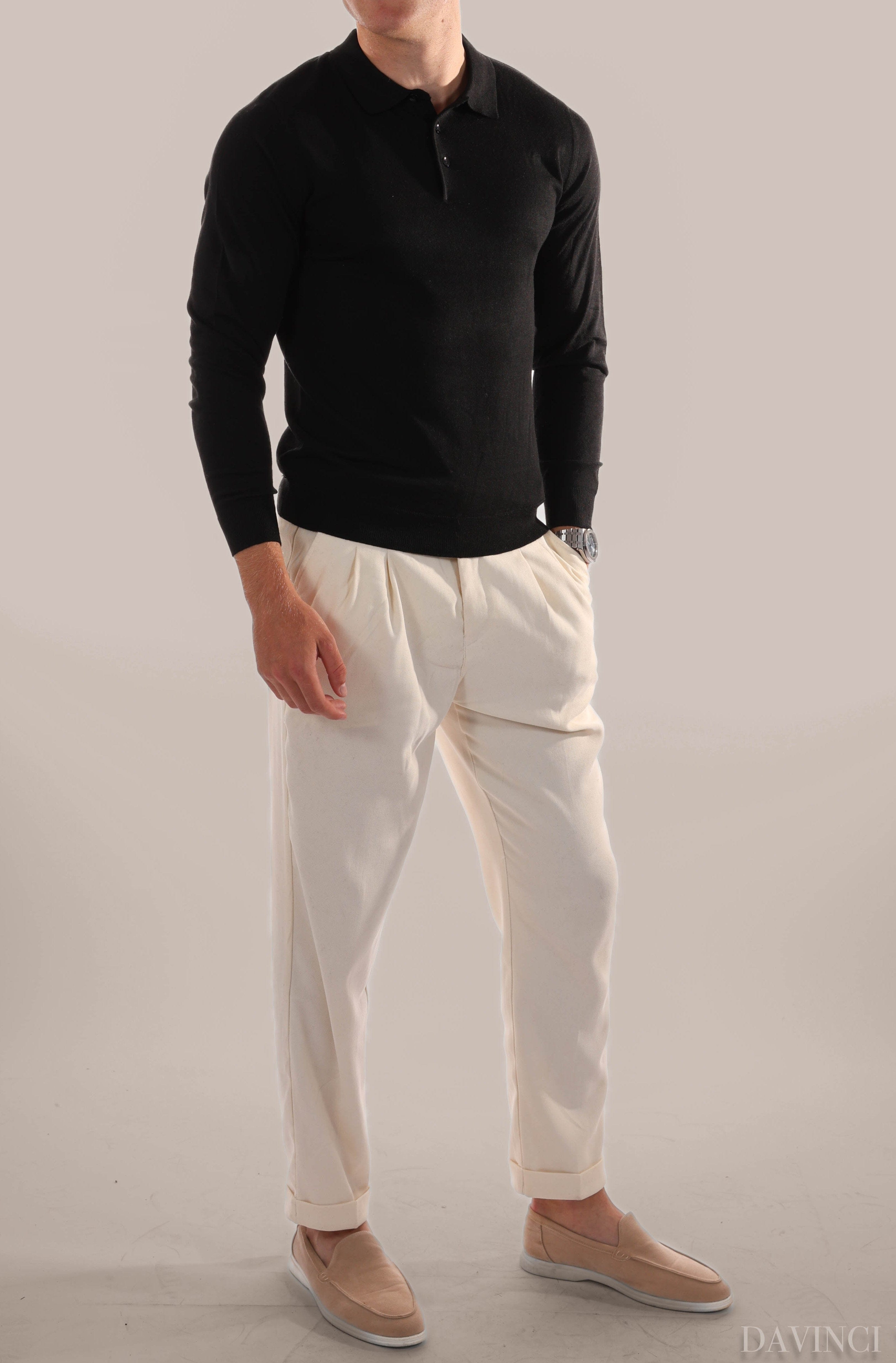 Davinci - Langarm-Poloshirt aus Stoff