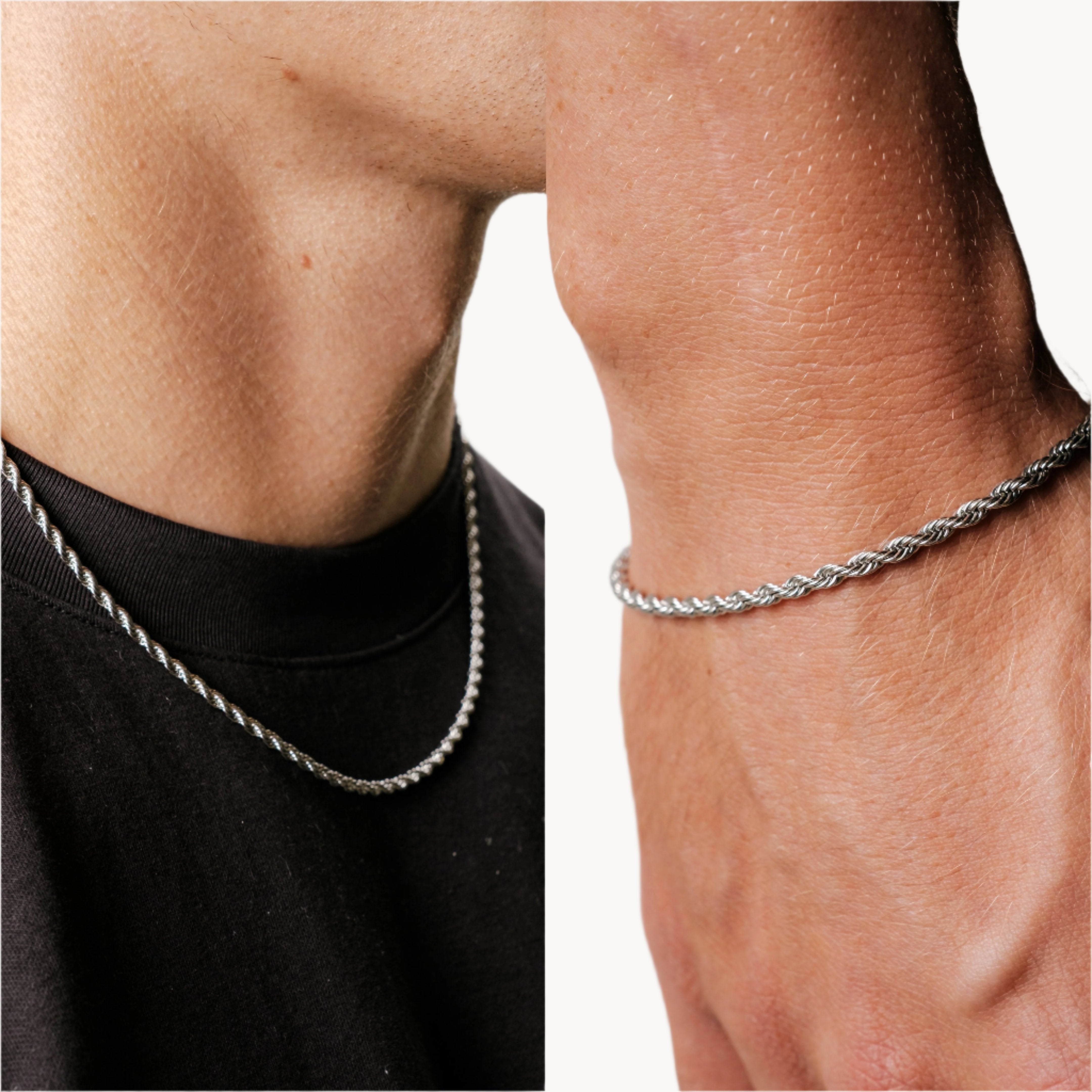 Bundle: Rope Bracelet + Chain 3MM (Silver)