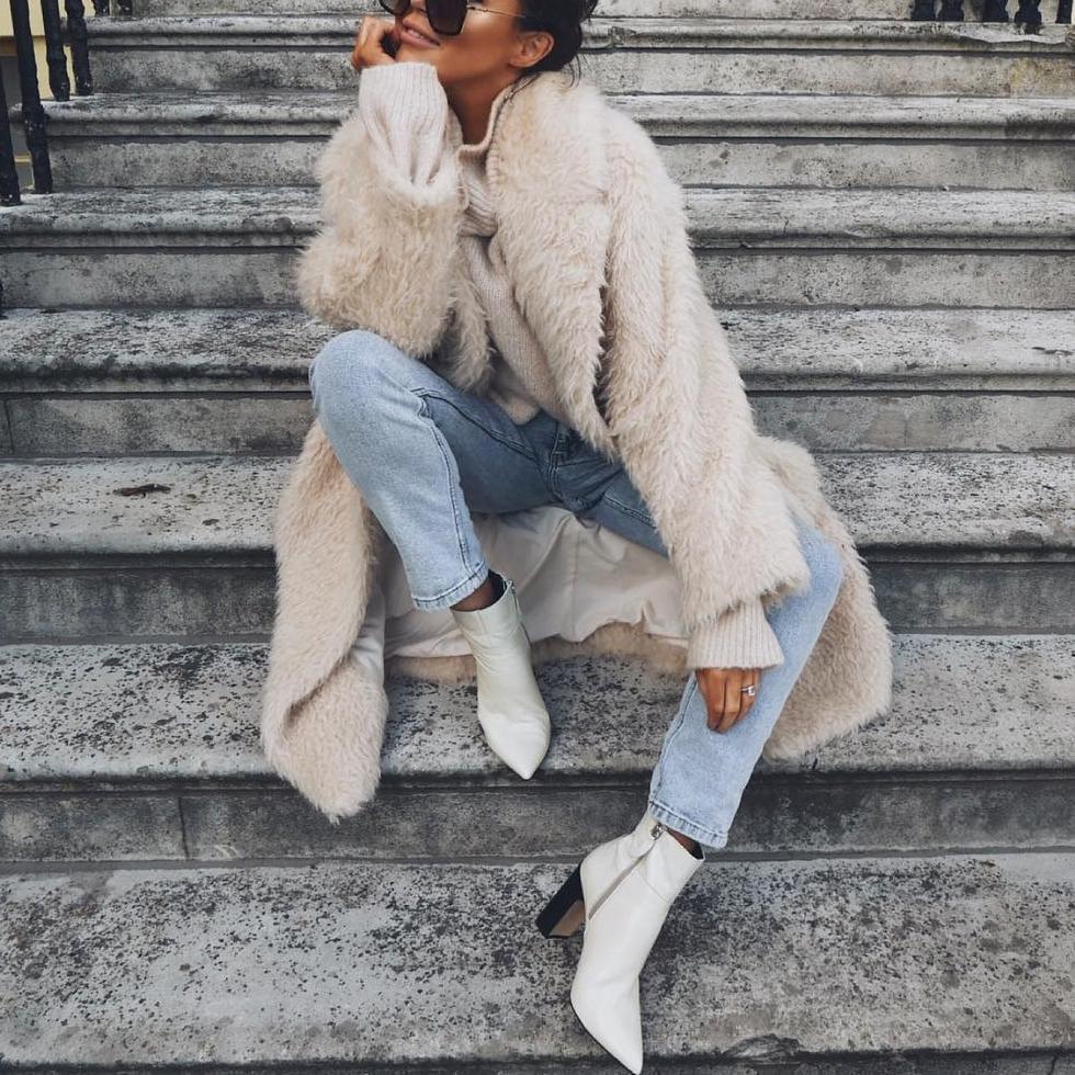 Isabela - Schicker Winter Langer Weißer Pelzmantel für Damen