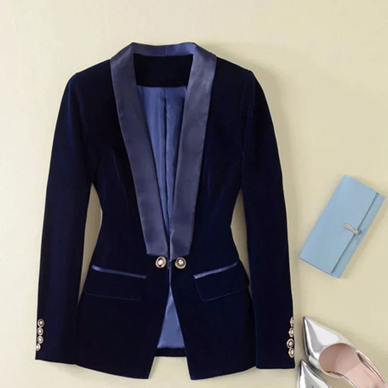 Luna - Schicker Herbst Samt-Smokingblazer mit Satin-Revers für Damen