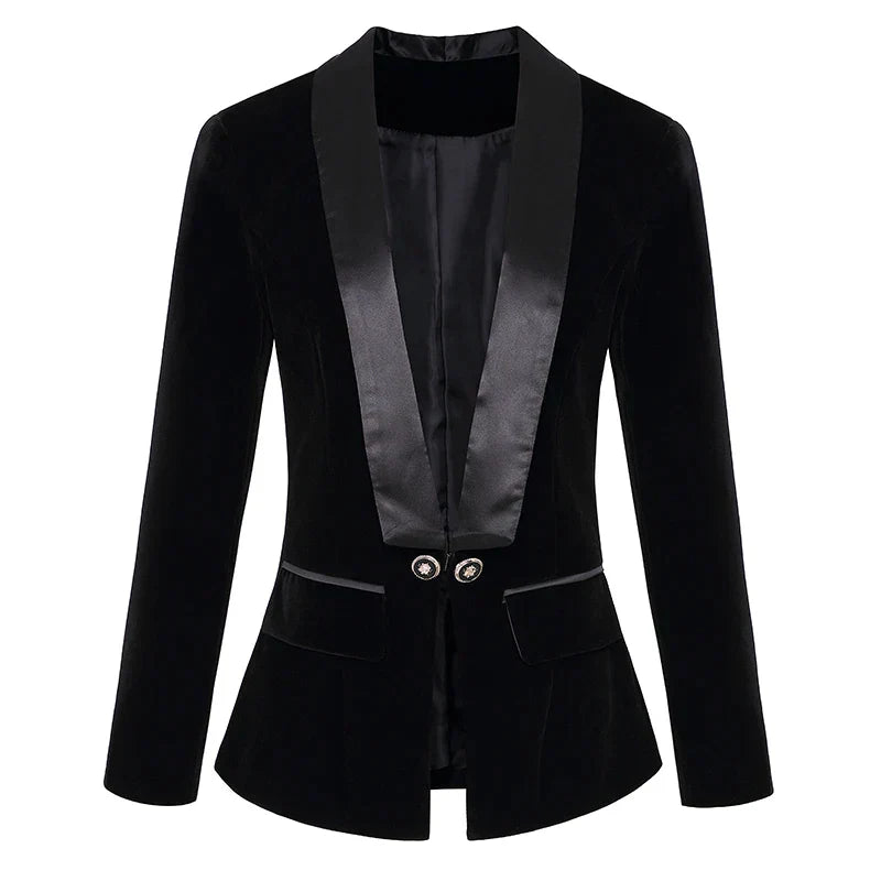 Luna - Schicker Herbst Samt-Smokingblazer mit Satin-Revers für Damen