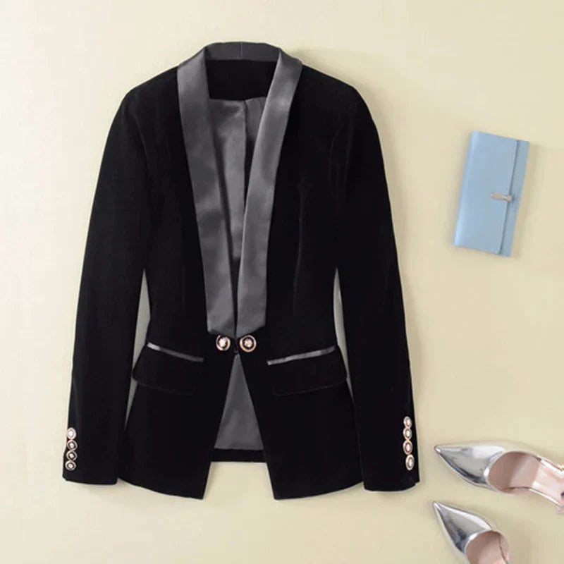 Luna - Schicker Herbst Samt-Smokingblazer mit Satin-Revers für Damen