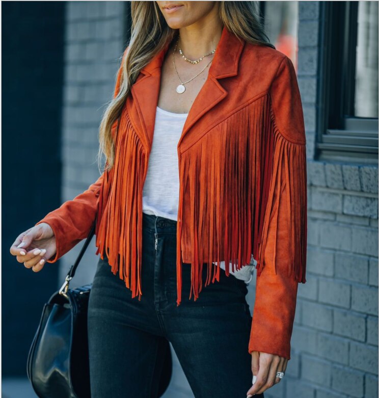 Atasha - Boho Herbst Stilvolle Fransenjacke für Damen