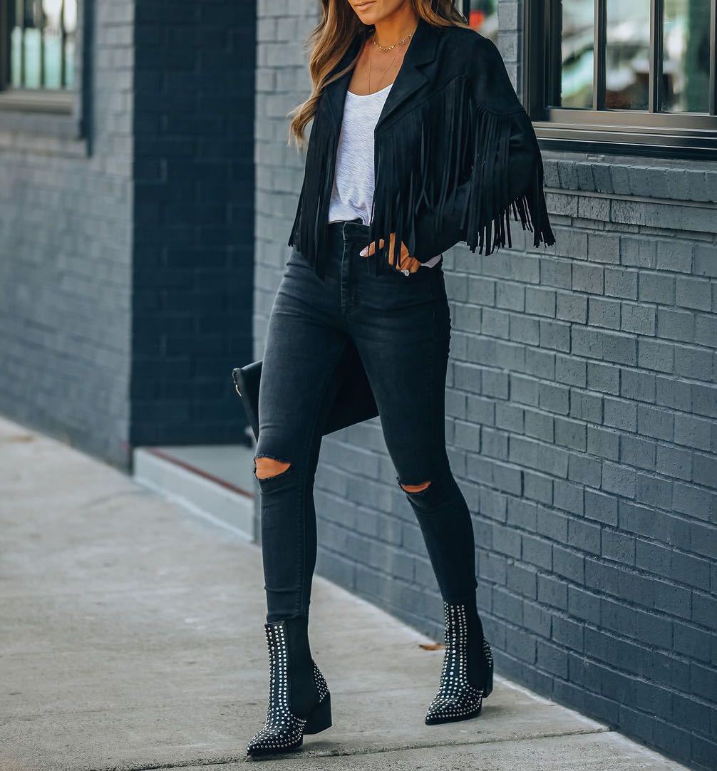 Atasha - Boho Herbst Stilvolle Fransenjacke für Damen