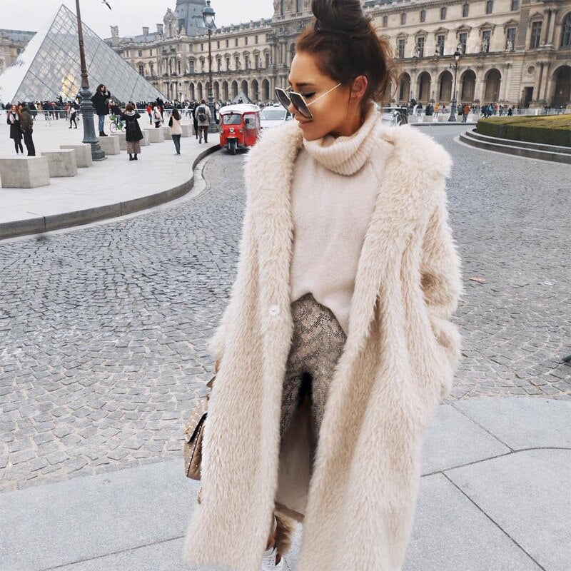 Isabela - Schicker Winter Langer Weißer Pelzmantel für Damen