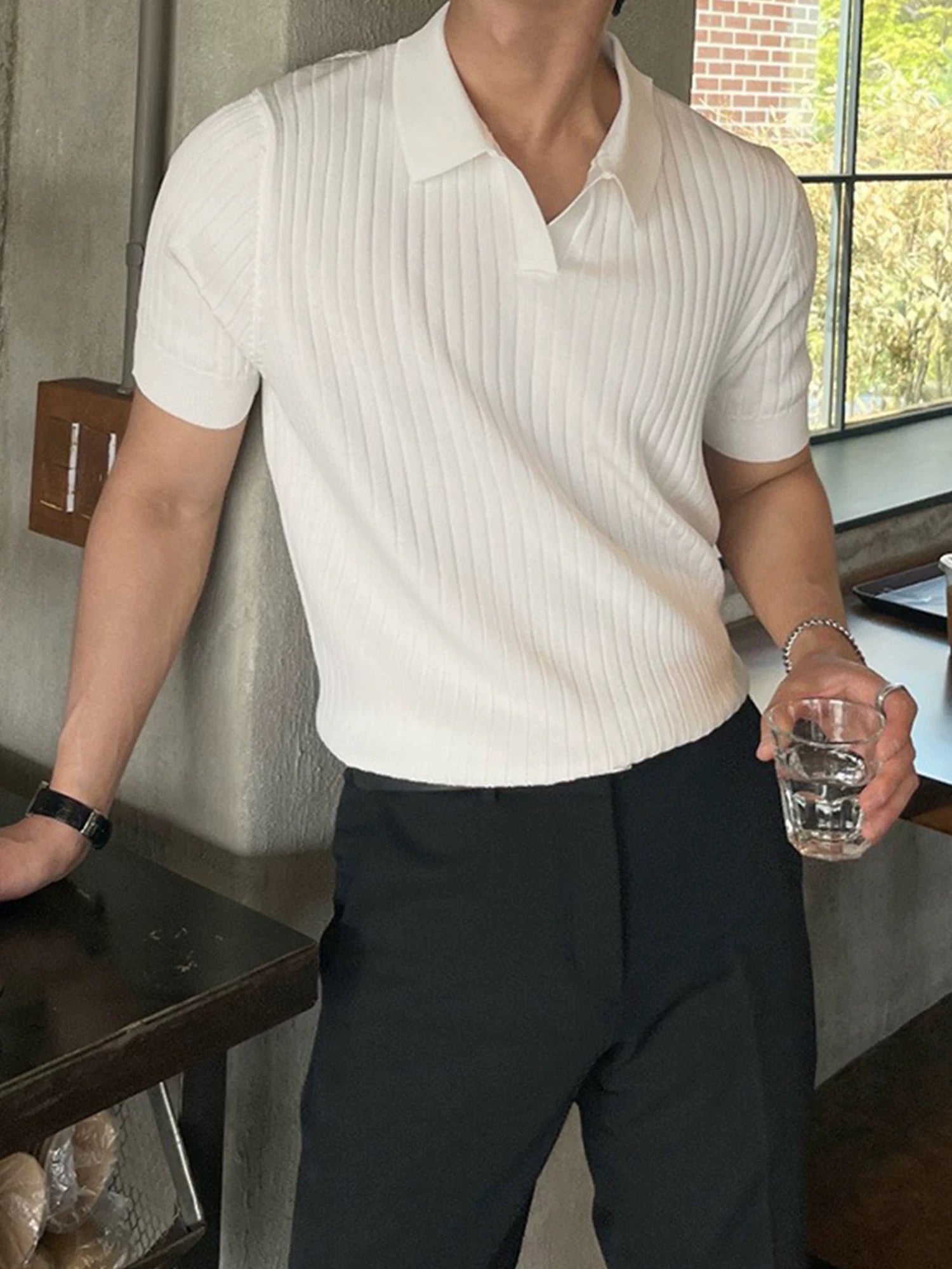 Lebra Herren Strick-Polo Shirt – Elegantes Kurzarm-Poloshirt in Weiß mit Rippstruktur