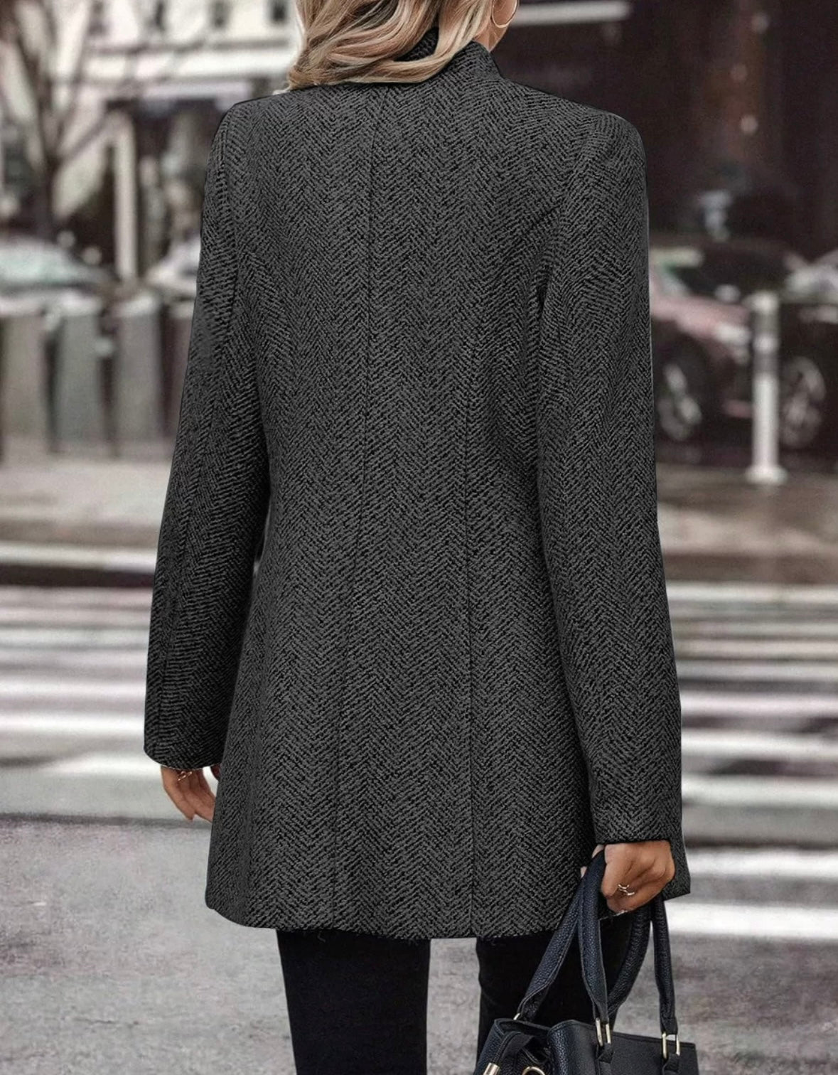 Damen Blazer Grau Schmal Polyester Langarm Mittellang