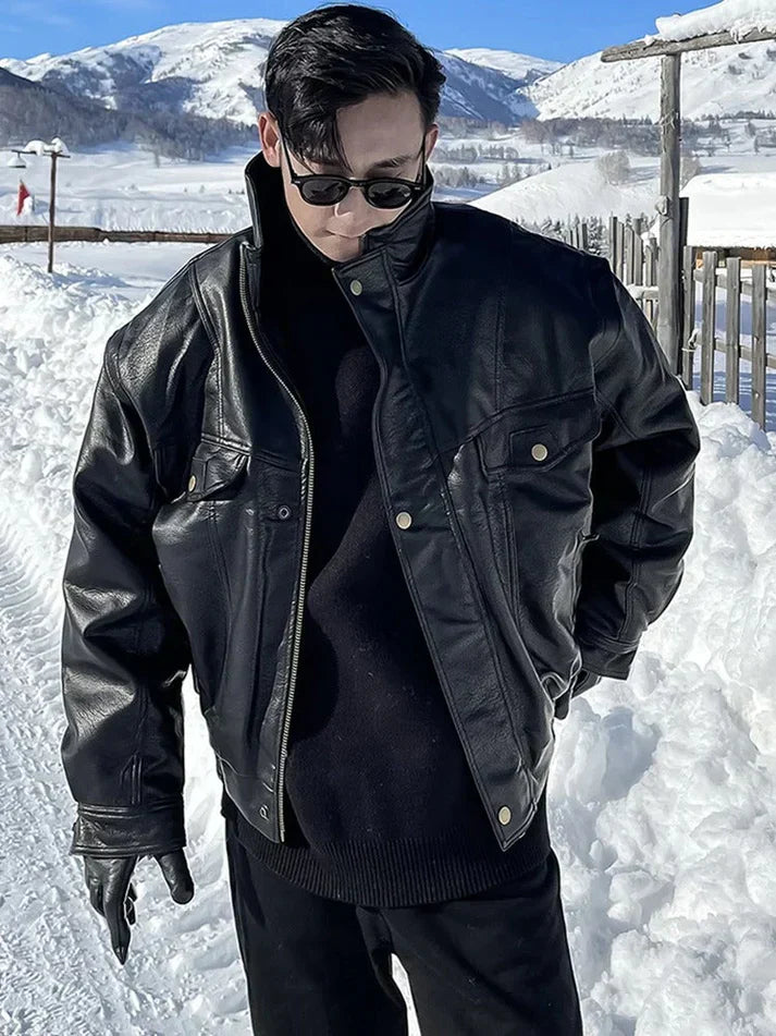 Zeitloser Herren-Ledermantel im Oversized-Fit für den Alltag