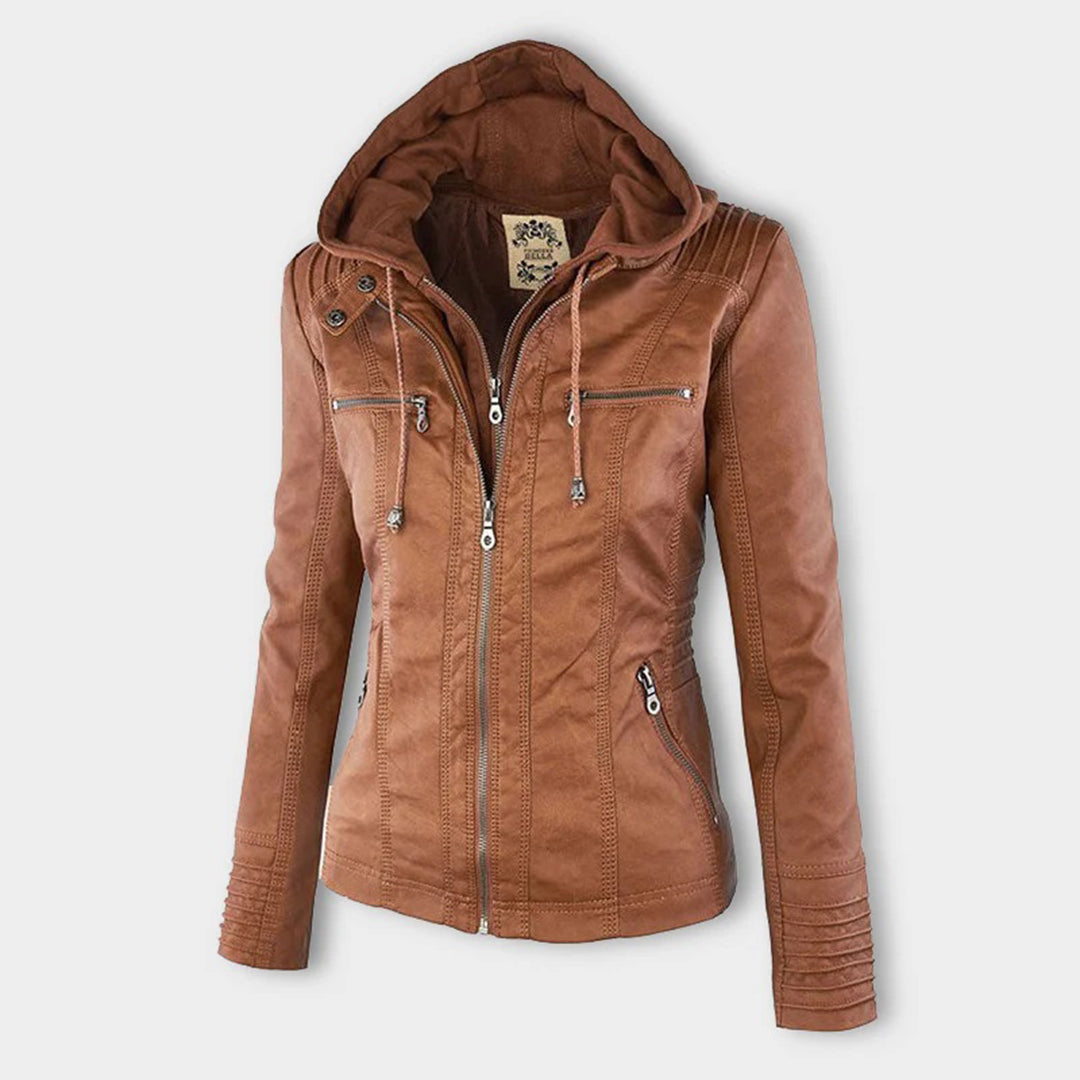 Zanda - Frühlingsjacke aus Leder mit Taschen und Reißverschluss