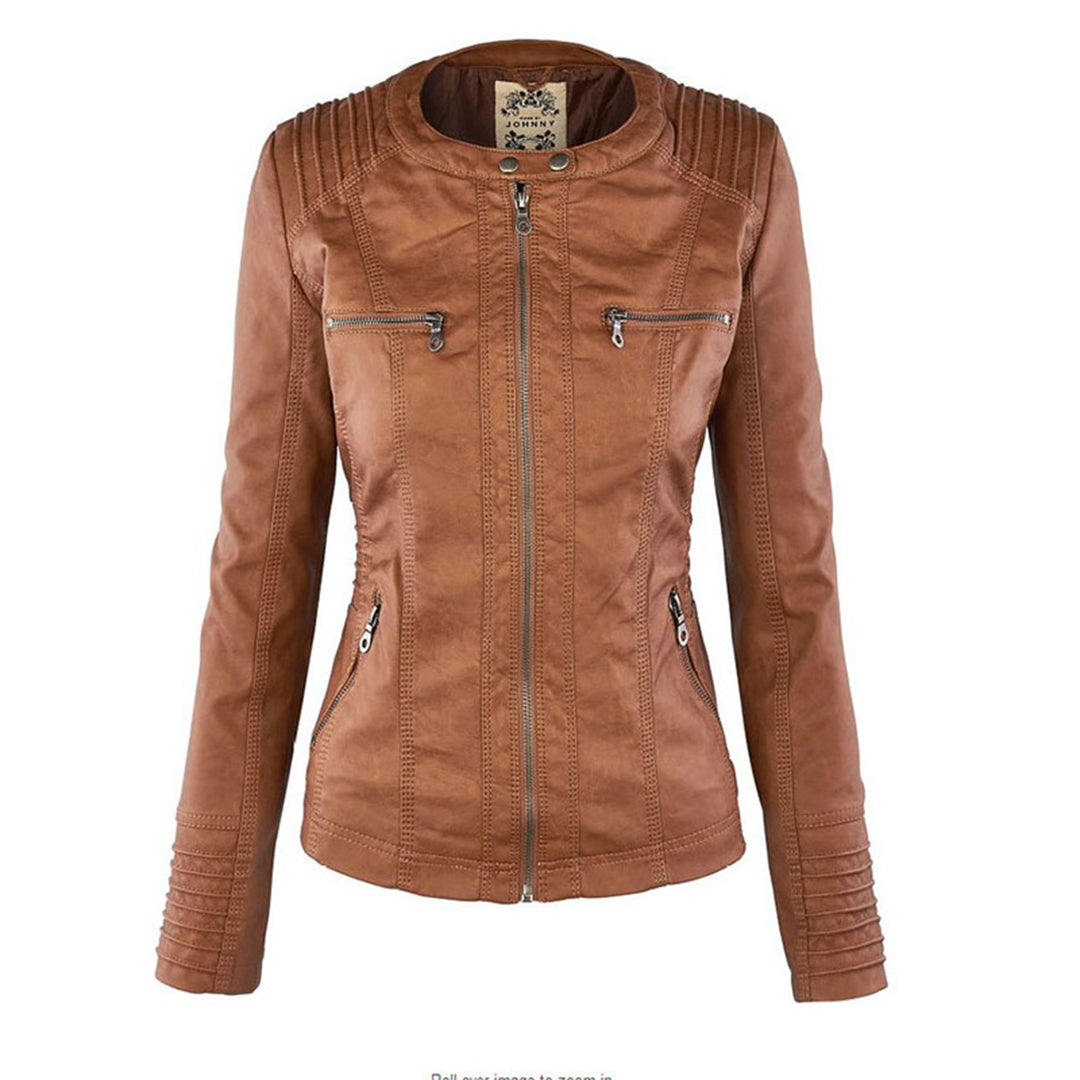 Zanda - Frühlingsjacke aus Leder mit Taschen und Reißverschluss