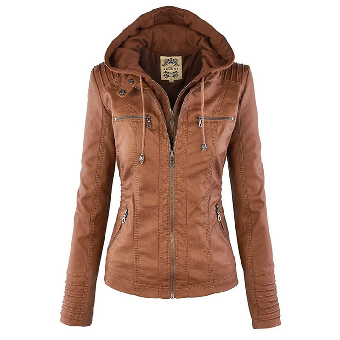 Zanda - Frühlingsjacke aus Leder mit Taschen und Reißverschluss
