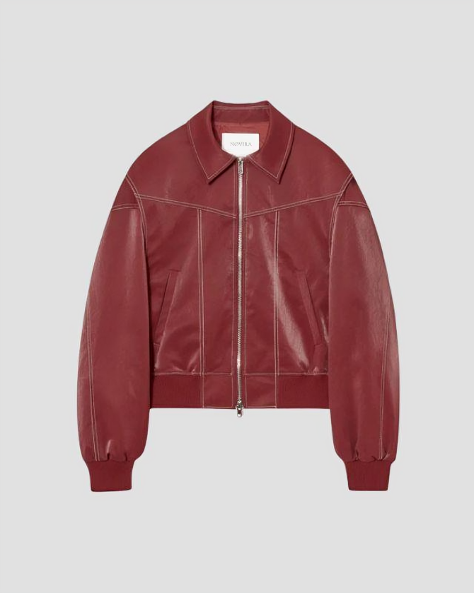 Damenjacke Burgunder PU-Leder Oversized