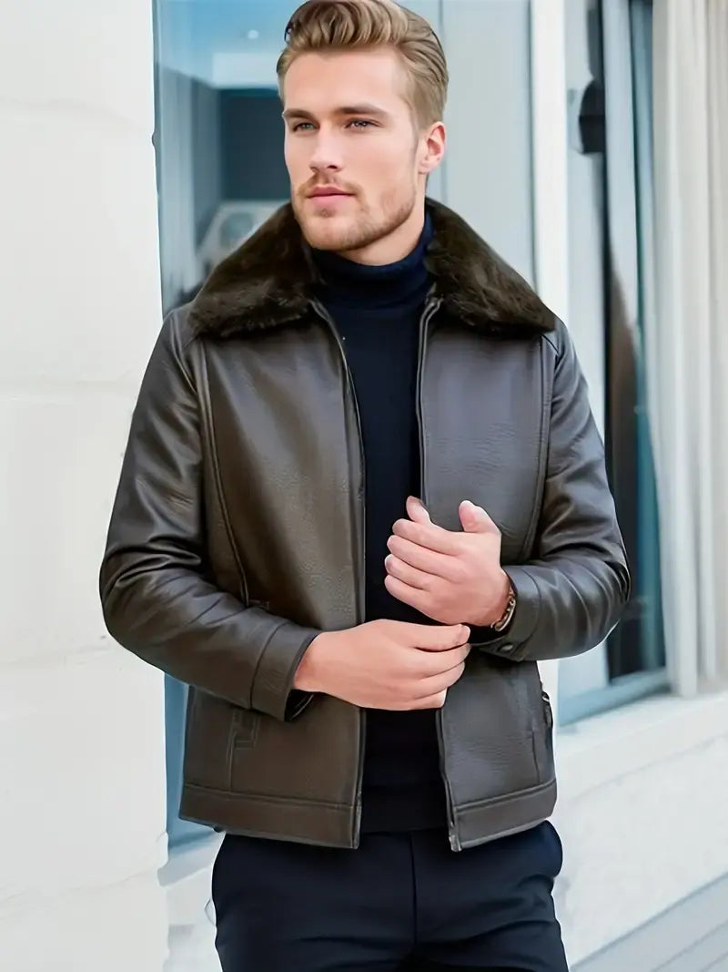 Arky - Schicke und Stilvolle Warme Braune Lederjacke für den Herbst für Herren