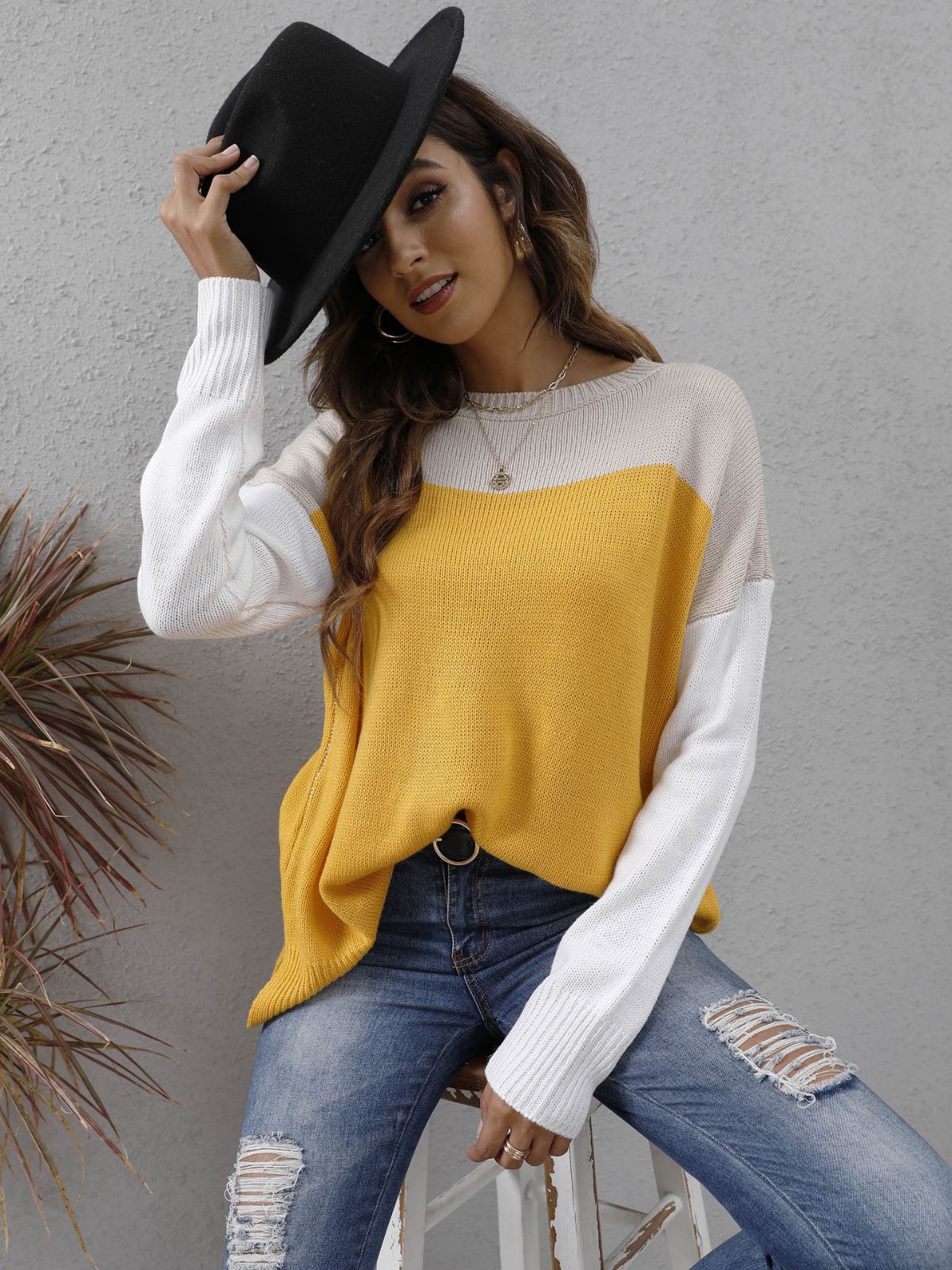 Zweifarbiger Pullover für Damen