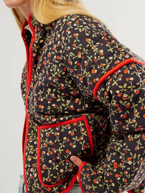 Lily - Schicke und Stilvolle Vintage Blumenprint Herbstjacke für Damen