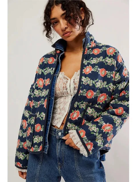 Lily - Schicke und Stilvolle Vintage Blumenprint Herbstjacke für Damen