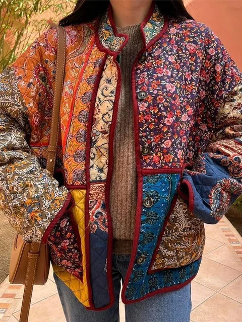 Lily - Schicke und Stilvolle Vintage Blumenprint Herbstjacke für Damen