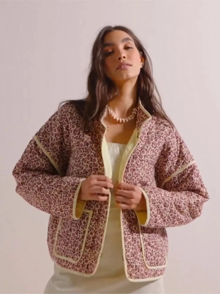 Lily - Schicke und Stilvolle Vintage Blumenprint Herbstjacke für Damen