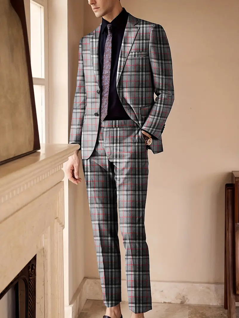 Retro-Karierter Tweed-Blazer & Anzugshose
