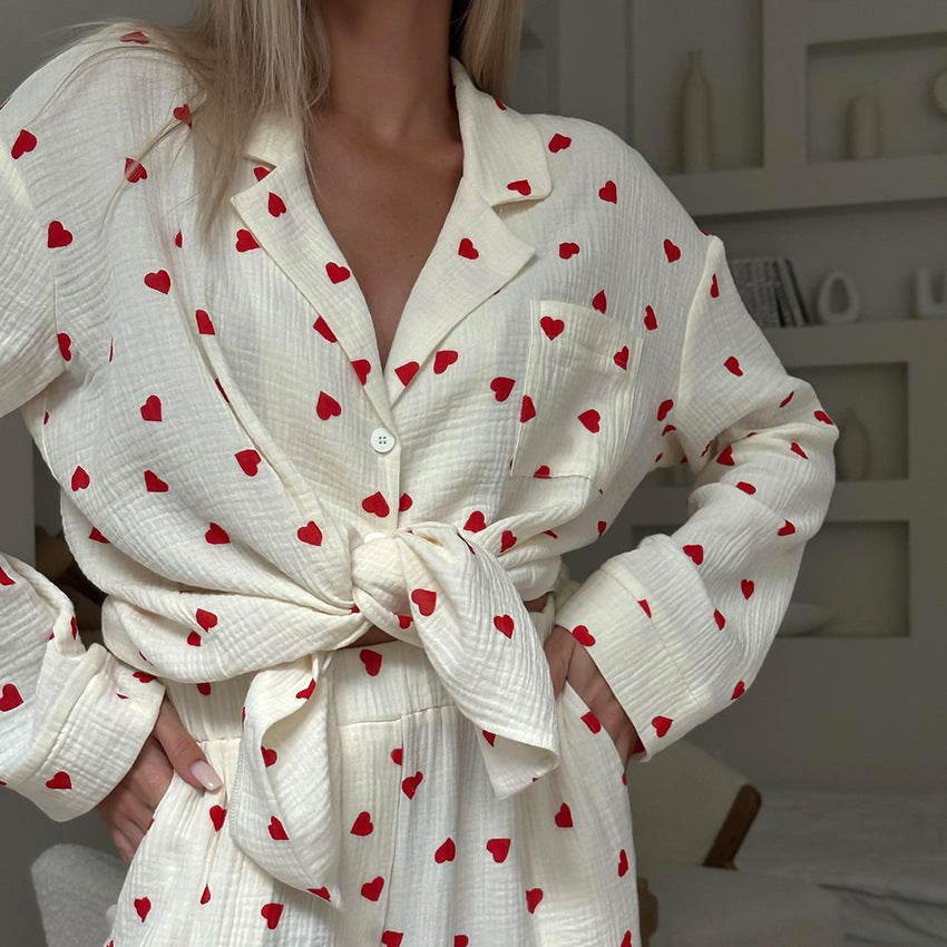 Zilke - Damen Baumwoll-Pyjama-Set mit Herzmuster