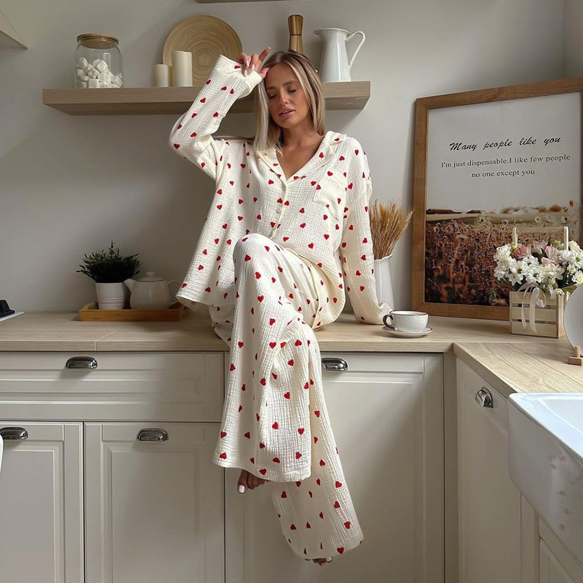 Zilke - Damen Baumwoll-Pyjama-Set mit Herzmuster