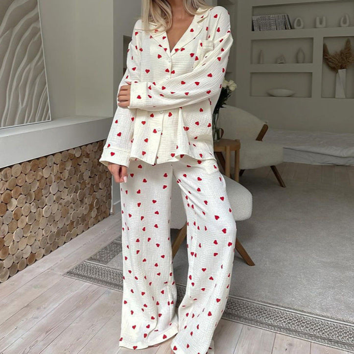 Zilke - Damen Baumwoll-Pyjama-Set mit Herzmuster