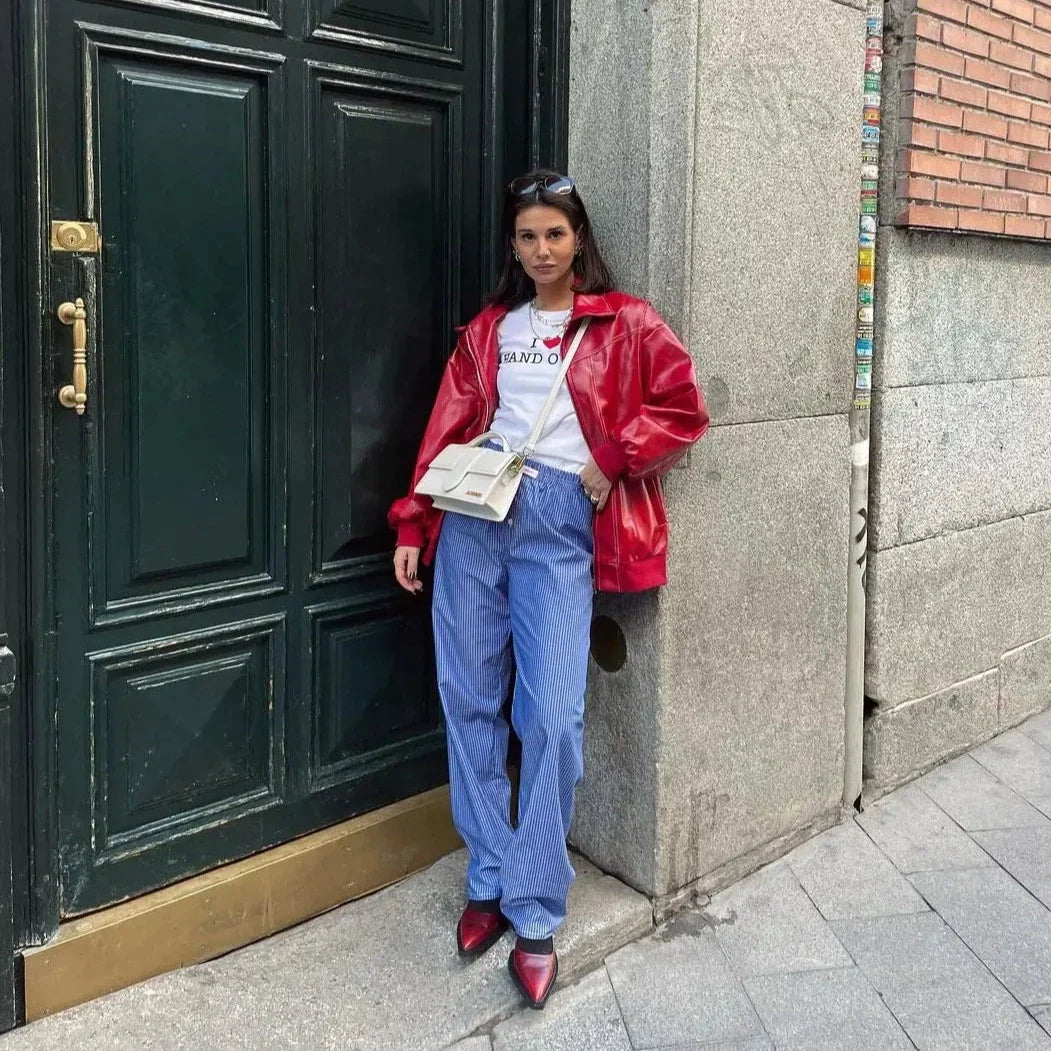 Natasja - Rote Damen Lederjacke