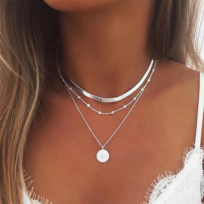 Sterling Silber Three-Layer Round Necklace